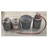 (2) Aluminum Gas Cans w/ Bucket & Weed Sprayer