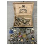 Cigar Box Full of Old Rhinestone Jewelry