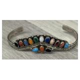 Sterling 'NH' Multi Stone Cuff Bracelet