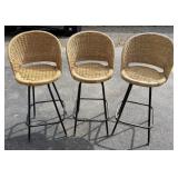(3) Vintage Boho Wicker & Rattan Swivel Bar Stools