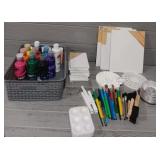 Variety of Paints Brushes Canvas Panels