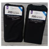(2) Black Flat Sheets 200 Thread Count