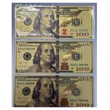 (3) Gold Plated $100 Novelty Bills