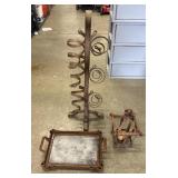 Rustic Iron Wine Holder, Lantern & Tray