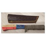 Damascus Fixed Blade Knife w/Sheath #1
