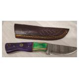 Damascus Fixed Blade Knife w/Sheath #4