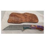 Damascus Fixed Blade Knife w/Sheath #3