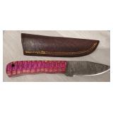 Damascus Fixed Blade Knife w/Sheath #2