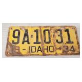 1934 Idaho License Plate