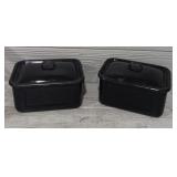 (2) 1940s Black Enamelware Containers