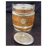 Antique Oak & Porcelain Biscuit Jar