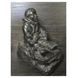 Signed Eskimo & Dog Soapstone Figure