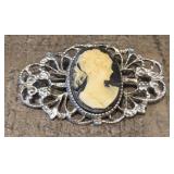 1950s Silver Tone Cameo Ladies Brooch