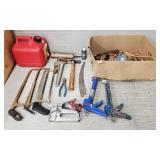 Box of Misc Tools w/ 2gal Gas Can