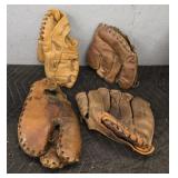 (4) Antique Leather Baseball Gloves