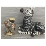 Zebra Glass Mirror Mosaic & Elephant Figurine