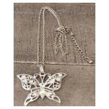 Silver Tone Necklace & Butterfly Pendant