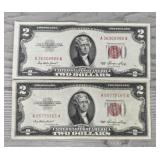 (2) 1953 Vintage $2 Bank Notes