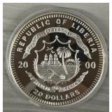 2000 Republic of Liberia $20 Silver Coin