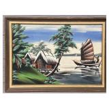 1960s Signed Vietnamese Asian Silk Painting #3