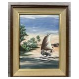 1960s Signed Vietnamese Asian Silk Painting #1