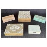 (5) Carved Wooden Trinket/Jewlery Boxes