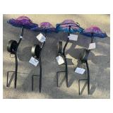 (4) NEW Solar Power Blown Glass Mushrooms
