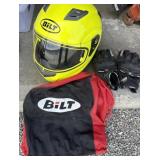 Bilt Motorcycle Helmet w/ Bag and Riding Gloves