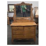 Antique Oak Dresser And Mirror