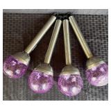 (4) Purple Crackle Glass Globe LED Solar Lights