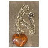 Sterling Silver Necklace w/Amber Shape Pendant