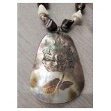 Carved Mother of Pearl Rose Pendant Necklace