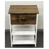 Wooden Side Table With Shelves & Drawer