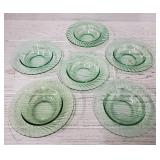 (6) Vintage Swirl Green Depression Bowls