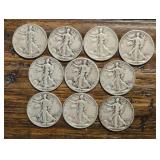 (10) Walking Liberty Half Dollars: 90% Silver
