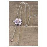 Purple Enamel Flower w/Crystals Pendant/Necklace