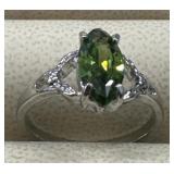 Green Peridot Faceted Princess Cut Ring