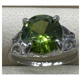 Green Peridot Faceted Round Cut Ring