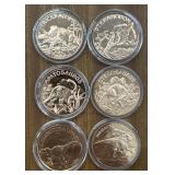 (6) 1oz 'Dinosaur' Copper Rounds