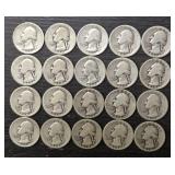 (20) U.S. 1930s Washington Quarters: 90% Silver