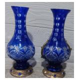 (2) Vintage Cobalt Blue Vases Crystal