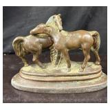 Pierre J. Mene 2-Horse Oval Bronze Sculpture