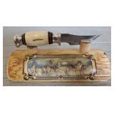 Vintage Fixed Blade Knife w/ Wood Display