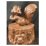 Vtg Squirrel On Tree Stump Ceramic Cookie Jar