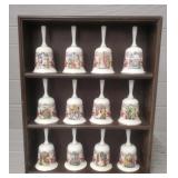 (12) Franklin Mint Bells w/ Shelf