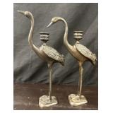 (2)  Japanese/Chinese Bronze Crane Candlesticks