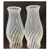(2) Vtg Fenton White Opalescent Swirl Glass Shades