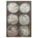 (6) 1oz 'World of Dragon' Copper Rounds