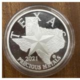 2021 1oz Texas .999 Fine Silver Round