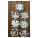 (7) Various 1 gram .999 Fine Silver Rounds